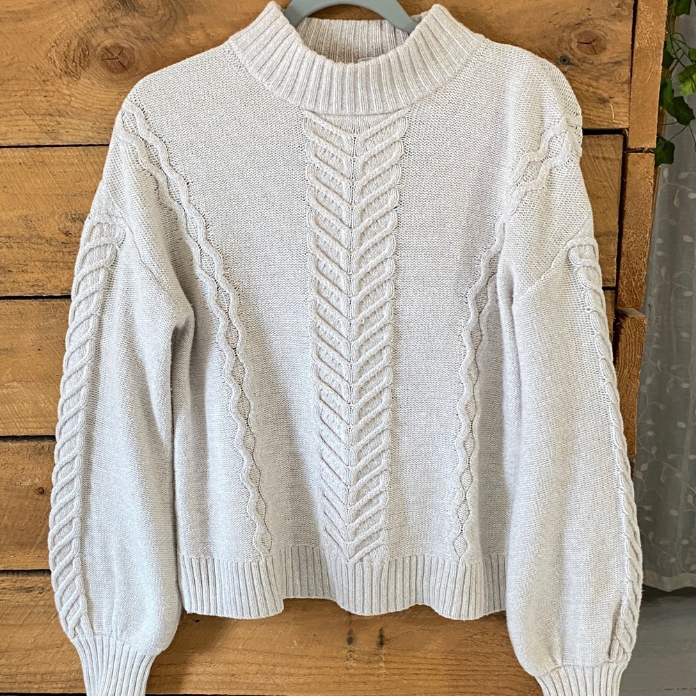 GAP Cream Cable Knit Mock Neck Sweater